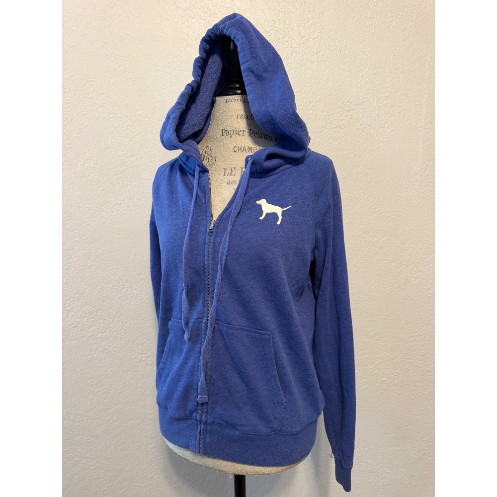 Victoria's Secret PINK Blue Full Zip Hoodie Love Pink Graphic Logo Medium